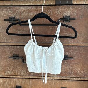 SHEIN White Eyelet Lace-Up Crop Top